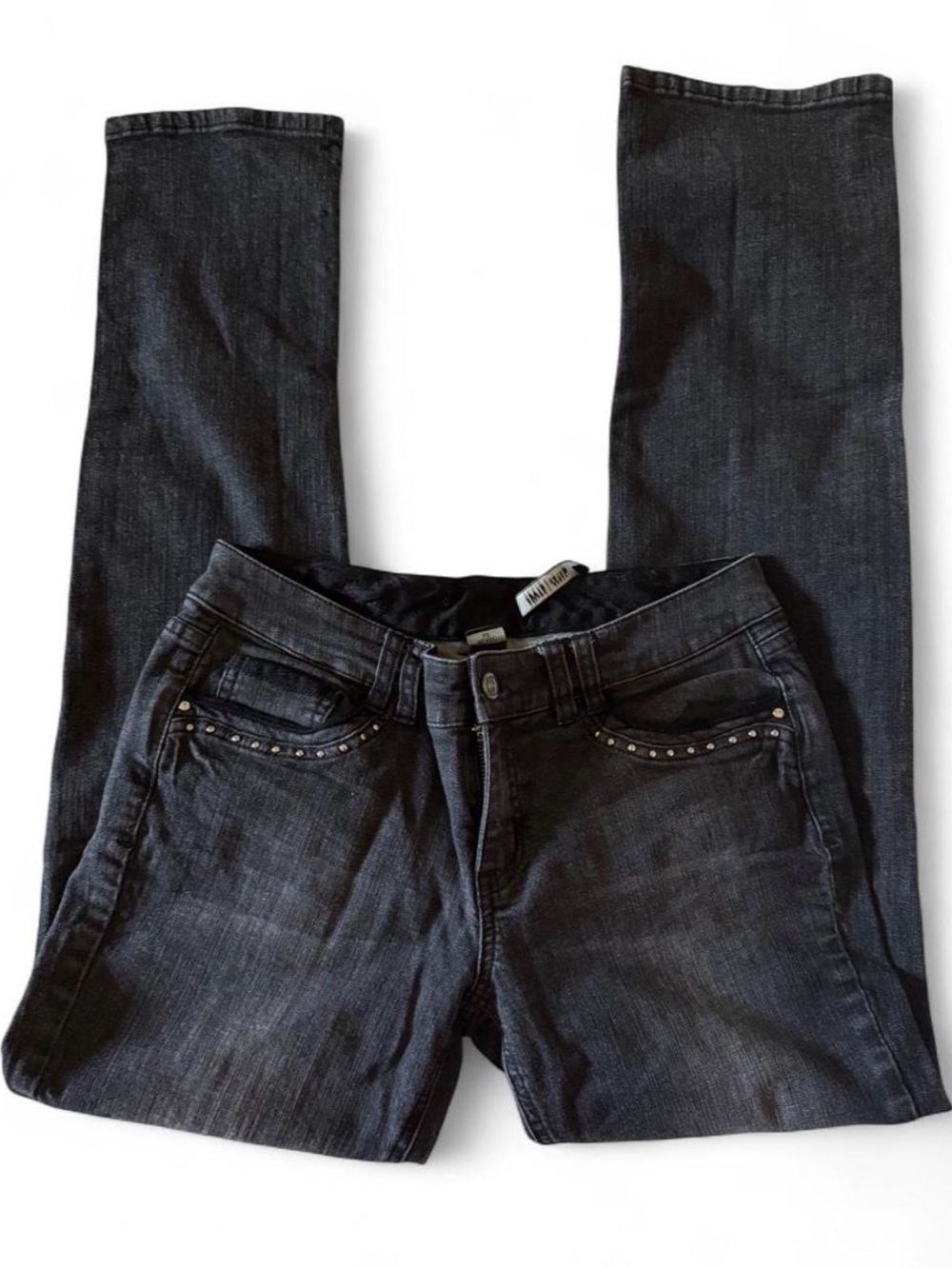 White House Black Market Women's Black Low Rise Skinny Jeans with Stud Accents
